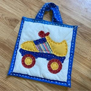 Vintage 70s Rollerskate Craft Stitch Patchwork Tote Bag Purse